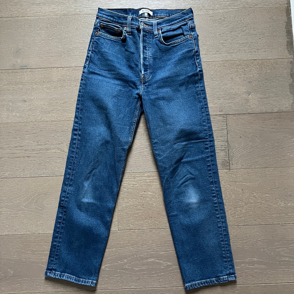 Re/done blue jeans stretch buttons closure size 28